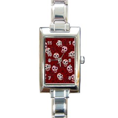 Funny Skull Rosebed Rectangle Italian Charm Watch by designworld65