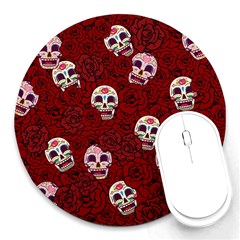 Funny Skull Rosebed Round Mousepads by designworld65