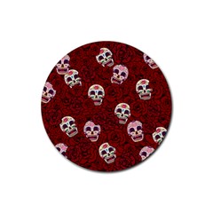 Funny Skull Rosebed Rubber Coaster (round)  by designworld65