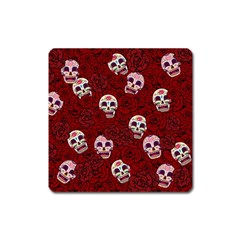 Funny Skull Rosebed Square Magnet by designworld65