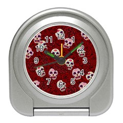 Funny Skull Rosebed Travel Alarm Clocks by designworld65