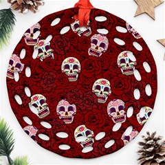 Funny Skull Rosebed Round Filigree Ornament (two Sides) by designworld65