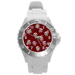 Funny Skull Rosebed Round Plastic Sport Watch (l) by designworld65