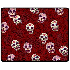 Funny Skull Rosebed Double Sided Fleece Blanket (medium)  by designworld65