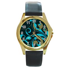 Floral Pattern Round Gold Metal Watch by Valentinaart