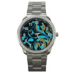 Floral Pattern Sport Metal Watch by Valentinaart