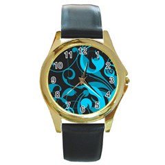 Floral pattern Round Gold Metal Watch