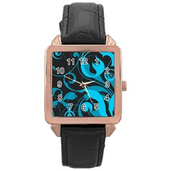 Floral pattern Rose Gold Leather Watch 