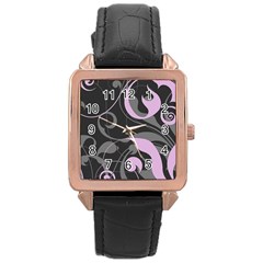 Floral Pattern Rose Gold Leather Watch  by Valentinaart