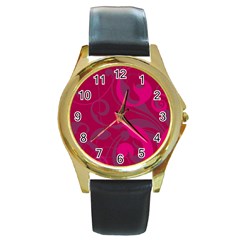 Floral Pattern Round Gold Metal Watch by Valentinaart