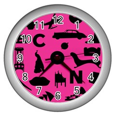 Car Plan Pinkcover Outside Wall Clocks (silver)  by Mariart