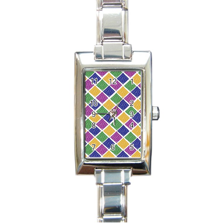 African Illutrations Plaid Color Rainbow Blue Green Yellow Purple White Line Chevron Wave Polkadot Rectangle Italian Charm Watch