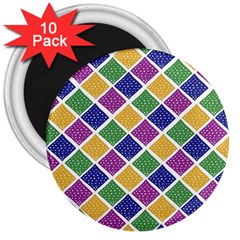 African Illutrations Plaid Color Rainbow Blue Green Yellow Purple White Line Chevron Wave Polkadot 3  Magnets (10 Pack)  by Mariart