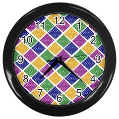 African Illutrations Plaid Color Rainbow Blue Green Yellow Purple White Line Chevron Wave Polkadot Wall Clocks (black) by Mariart