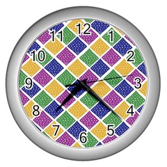 African Illutrations Plaid Color Rainbow Blue Green Yellow Purple White Line Chevron Wave Polkadot Wall Clocks (silver)  by Mariart