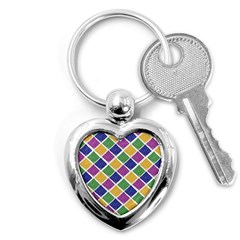 African Illutrations Plaid Color Rainbow Blue Green Yellow Purple White Line Chevron Wave Polkadot Key Chains (heart)  by Mariart