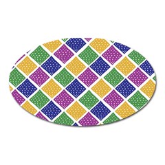 African Illutrations Plaid Color Rainbow Blue Green Yellow Purple White Line Chevron Wave Polkadot Oval Magnet by Mariart