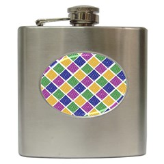 African Illutrations Plaid Color Rainbow Blue Green Yellow Purple White Line Chevron Wave Polkadot Hip Flask (6 Oz) by Mariart