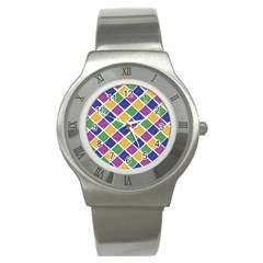 African Illutrations Plaid Color Rainbow Blue Green Yellow Purple White Line Chevron Wave Polkadot Stainless Steel Watch by Mariart