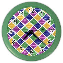 African Illutrations Plaid Color Rainbow Blue Green Yellow Purple White Line Chevron Wave Polkadot Color Wall Clocks by Mariart