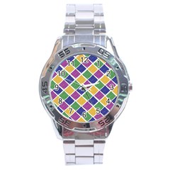 African Illutrations Plaid Color Rainbow Blue Green Yellow Purple White Line Chevron Wave Polkadot Stainless Steel Analogue Watch by Mariart