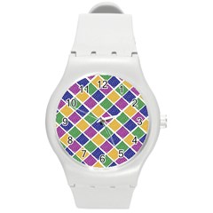 African Illutrations Plaid Color Rainbow Blue Green Yellow Purple White Line Chevron Wave Polkadot Round Plastic Sport Watch (m) by Mariart