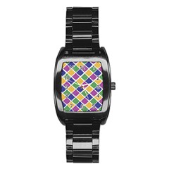 African Illutrations Plaid Color Rainbow Blue Green Yellow Purple White Line Chevron Wave Polkadot Stainless Steel Barrel Watch by Mariart