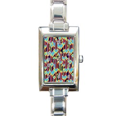 Building City Plaid Chevron Wave Blue Green Rectangle Italian Charm Watch by Mariart