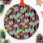 Building City Plaid Chevron Wave Blue Green Ornament (Round) Front