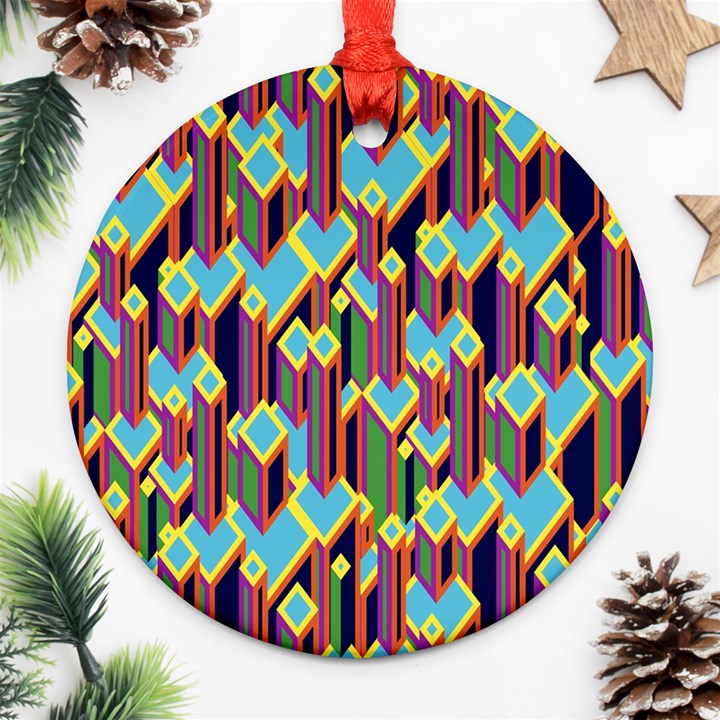 Building City Plaid Chevron Wave Blue Green Ornament (Round)