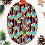 Building City Plaid Chevron Wave Blue Green Ornament (Oval) Front