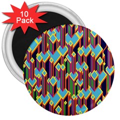 Building City Plaid Chevron Wave Blue Green 3  Magnets (10 Pack)  by Mariart