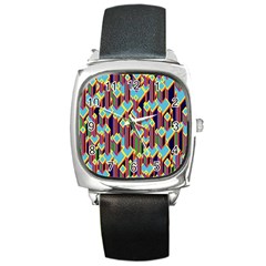 Building City Plaid Chevron Wave Blue Green Square Metal Watch by Mariart