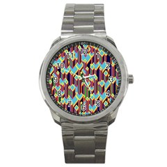 Building City Plaid Chevron Wave Blue Green Sport Metal Watch by Mariart