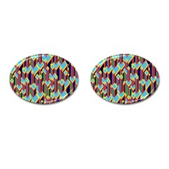 Building City Plaid Chevron Wave Blue Green Cufflinks (oval) by Mariart