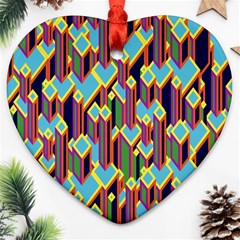 Building City Plaid Chevron Wave Blue Green Heart Ornament (two Sides) by Mariart