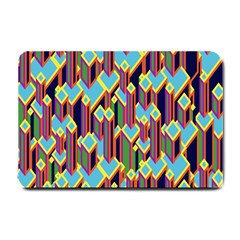 Building City Plaid Chevron Wave Blue Green Small Doormat  by Mariart