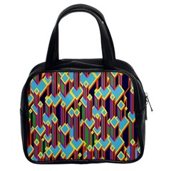 Building City Plaid Chevron Wave Blue Green Classic Handbags (2 Sides) by Mariart