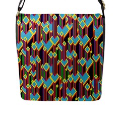 Building City Plaid Chevron Wave Blue Green Flap Messenger Bag (l)  by Mariart