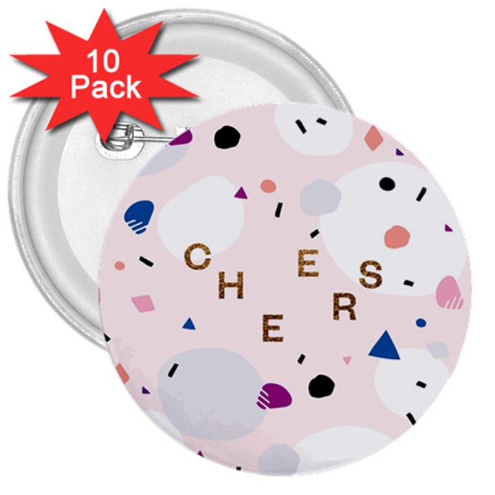 Cheers Polkadot Circle Color Rainbow 3  Buttons (10 pack) 