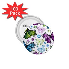 Butterfly Animals Fly Purple Green Blue Polkadot Flower Floral Star 1 75  Buttons (100 Pack) 