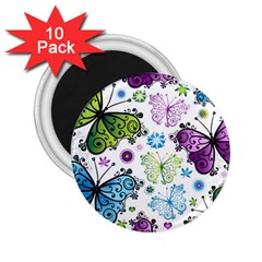 Butterfly Animals Fly Purple Green Blue Polkadot Flower Floral Star 2 25  Magnets (10 Pack)  by Mariart