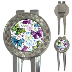 Butterfly Animals Fly Purple Green Blue Polkadot Flower Floral Star 3-in-1 Golf Divots by Mariart