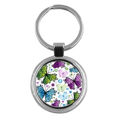 Butterfly Animals Fly Purple Green Blue Polkadot Flower Floral Star Key Chains (round)  by Mariart