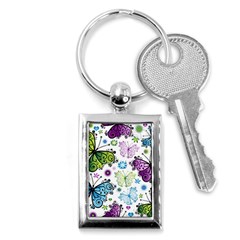 Butterfly Animals Fly Purple Green Blue Polkadot Flower Floral Star Key Chains (rectangle)  by Mariart