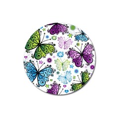 Butterfly Animals Fly Purple Green Blue Polkadot Flower Floral Star Magnet 3  (round) by Mariart