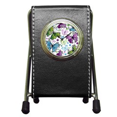 Butterfly Animals Fly Purple Green Blue Polkadot Flower Floral Star Pen Holder Desk Clocks by Mariart