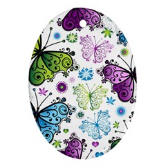 Butterfly Animals Fly Purple Green Blue Polkadot Flower Floral Star Oval Ornament (two Sides) by Mariart