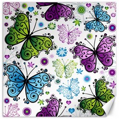 Butterfly Animals Fly Purple Green Blue Polkadot Flower Floral Star Canvas 12  X 12   by Mariart