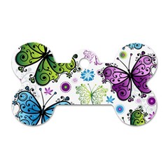 Butterfly Animals Fly Purple Green Blue Polkadot Flower Floral Star Dog Tag Bone (two Sides) by Mariart